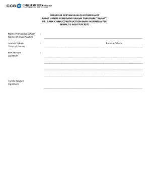 Shareholder Question Sheet