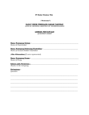 Annual General Meeting of Shareholders Question Sheet
