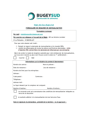 Régie des Eaux Bugey-Sud Monthly Payment Request Form