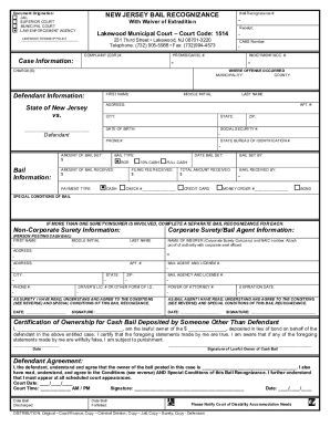 New Jersey Bail Recognizance Form