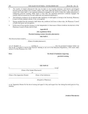 Practical Training Contract Form for Pharmacists