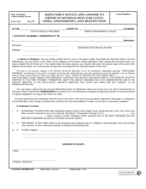 Alabama Employer’s Notice and Answer to Order of Withholding