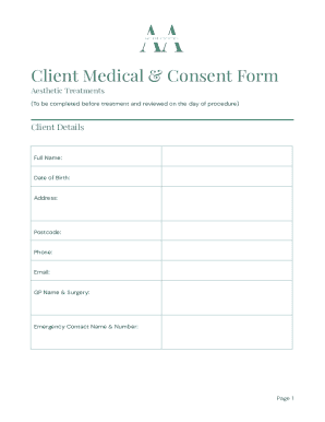 Client Medical & Consent Form for Aesthetic Treatments