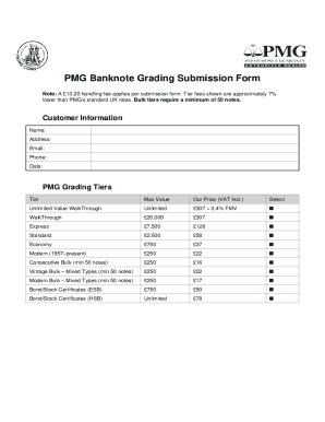 PMG Banknote Grading Submission Form