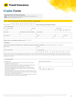 AA Travel Insurance Claim Form