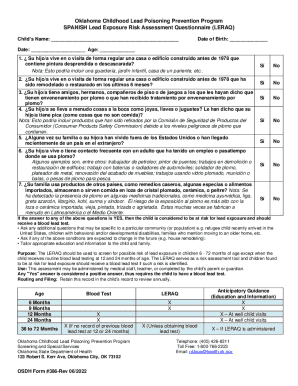Oklahoma Lead Exposure Risk Assessment Questionnaire
