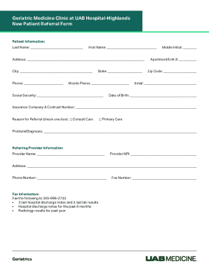 Geriatric Medicine Clinic New Patient Referral Form