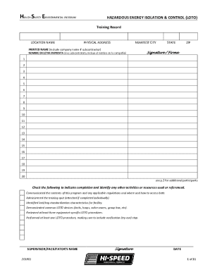 Hazardous Energy Isolation & Control (LOTO) Training Record