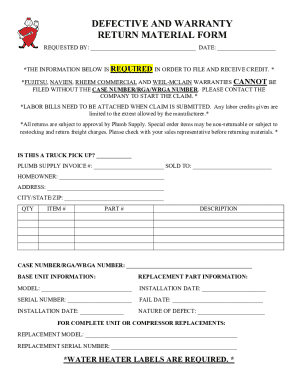 Defective and Warranty Return Material Form