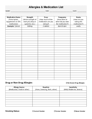 Allergies and Medication List Form