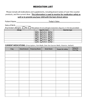 Medication List Form