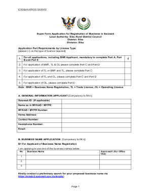 Super Form Application for Registration of Business in Sarawak