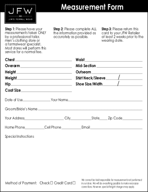 JFW Retailer Measurement Form