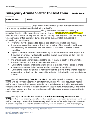Emergency Animal Shelter Consent Form