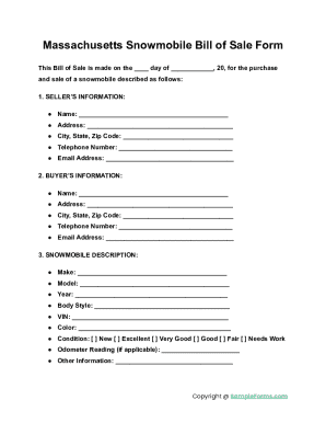 Massachusetts Snowmobile Bill of Sale Form