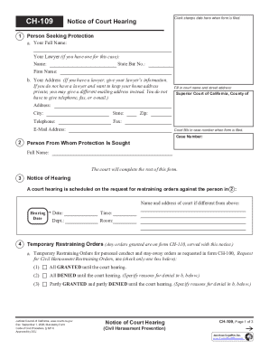 California Civil Harassment Restraining Order Notice