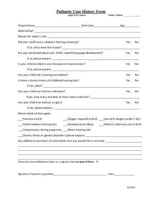 Pediatric Case History Form
