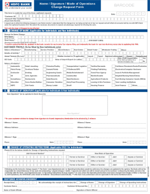 HDFC Bank Change Request Form