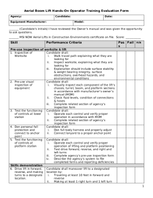 Aerial Boom Lift Operator Training Evaluation Form