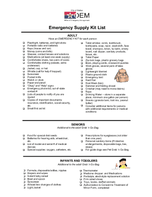 Emergency Supply Kit List