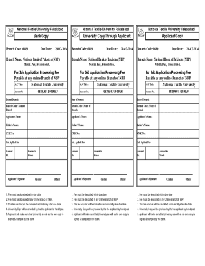 National Textile University Job Application Fee Voucher