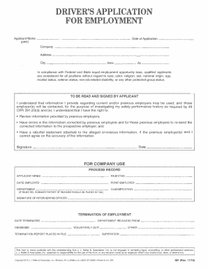 Driver's Employment Application Form