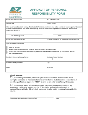 Affidavit of Personal Responsibility Form
