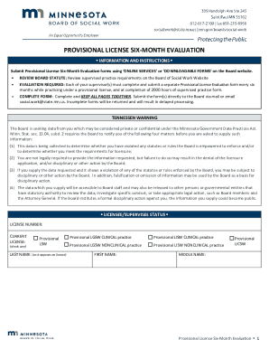 Provisional License Six-Month Evaluation