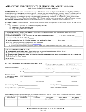 Application for Certificate of Eligibility (AFCOE) 2025-2026
