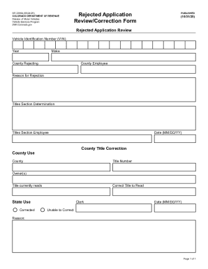 Colorado DMV Vehicle Application Correction Form