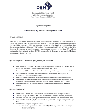 MyRides Provider Training and Acknowledgement Form