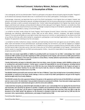 Informed Consent and Waiver for Youth Program