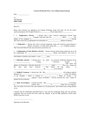 Customer Declaration Form for Foreign Exchange