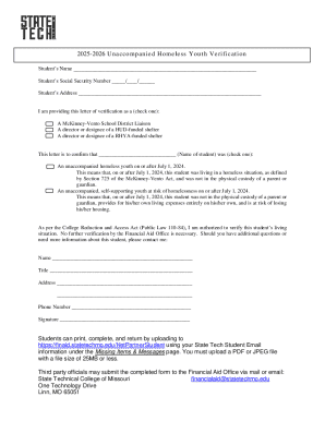 Unaccompanied Homeless Youth Verification Form