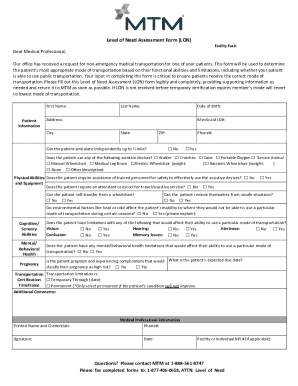 Level of Need Assessment Form