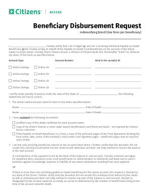 Beneficiary Disbursement Request Indemnifying Bond