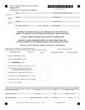 Rhode Island Cigarette Tax Stamp Requisition Form