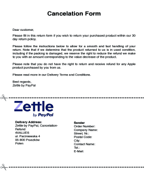 Zettle by PayPal Return Form