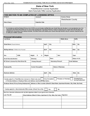Westchester County Pistol Permit Application