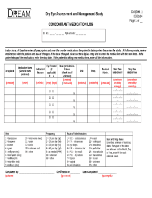Dry Eye Assessment Medication Log