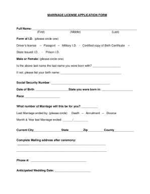 Marriage License Application Form