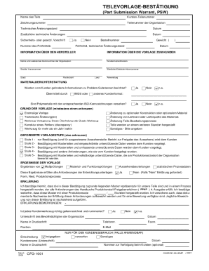 Part Submission Warrant Form