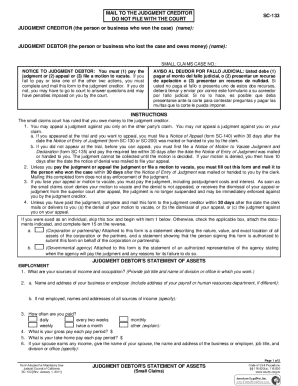 California Judgment Debtor Statement of Assets