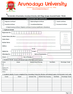 Arunodaya University Certificate Application