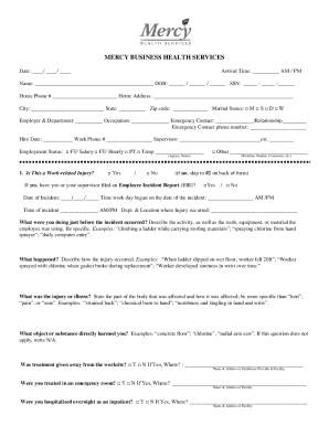 Mercy Business Health Services Injury Form