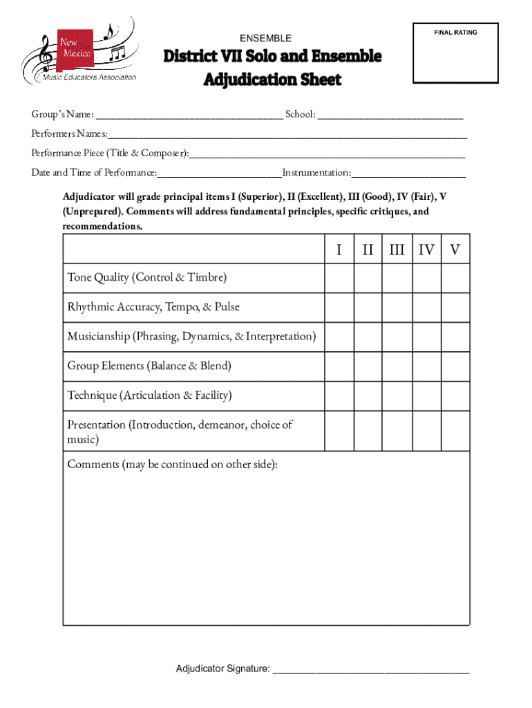 Ensemble Adjudication Sheet - Blank Fillable Template | Fill Out, Print ...