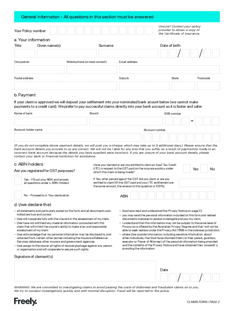 Travel Insurance Form.pdf Freely Travel Insurance Claims Form - Blank Fillable Template | Fill ...