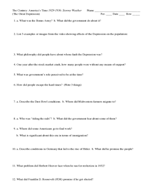 The Century: America’s Time 1929-1936: Stormy Weather Worksheet