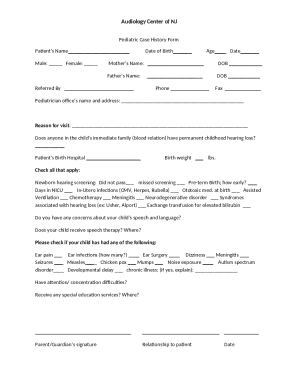 Pediatric Case History Form