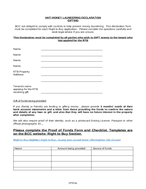 Anti Money Laundering Declaration for Right to Buy